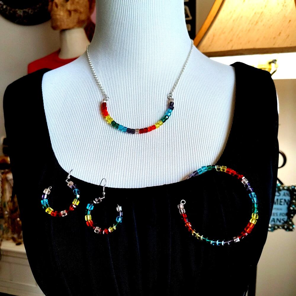 HANDMADE GLASS BLOCK BEADED PRIDE JEWELRY SET